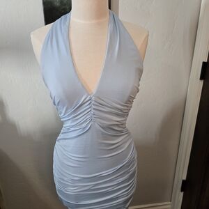 Lucy in the Sky Sky Blue Ruched Mini Dress